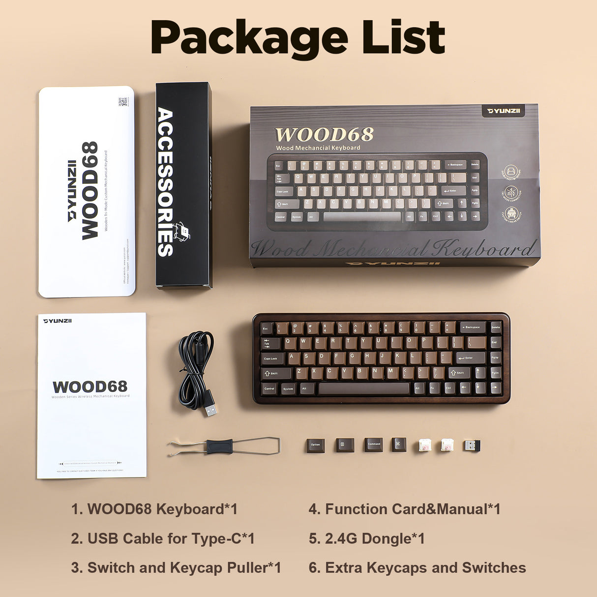 YUNZII WOOD68 Wireless Mechanical Keyboard