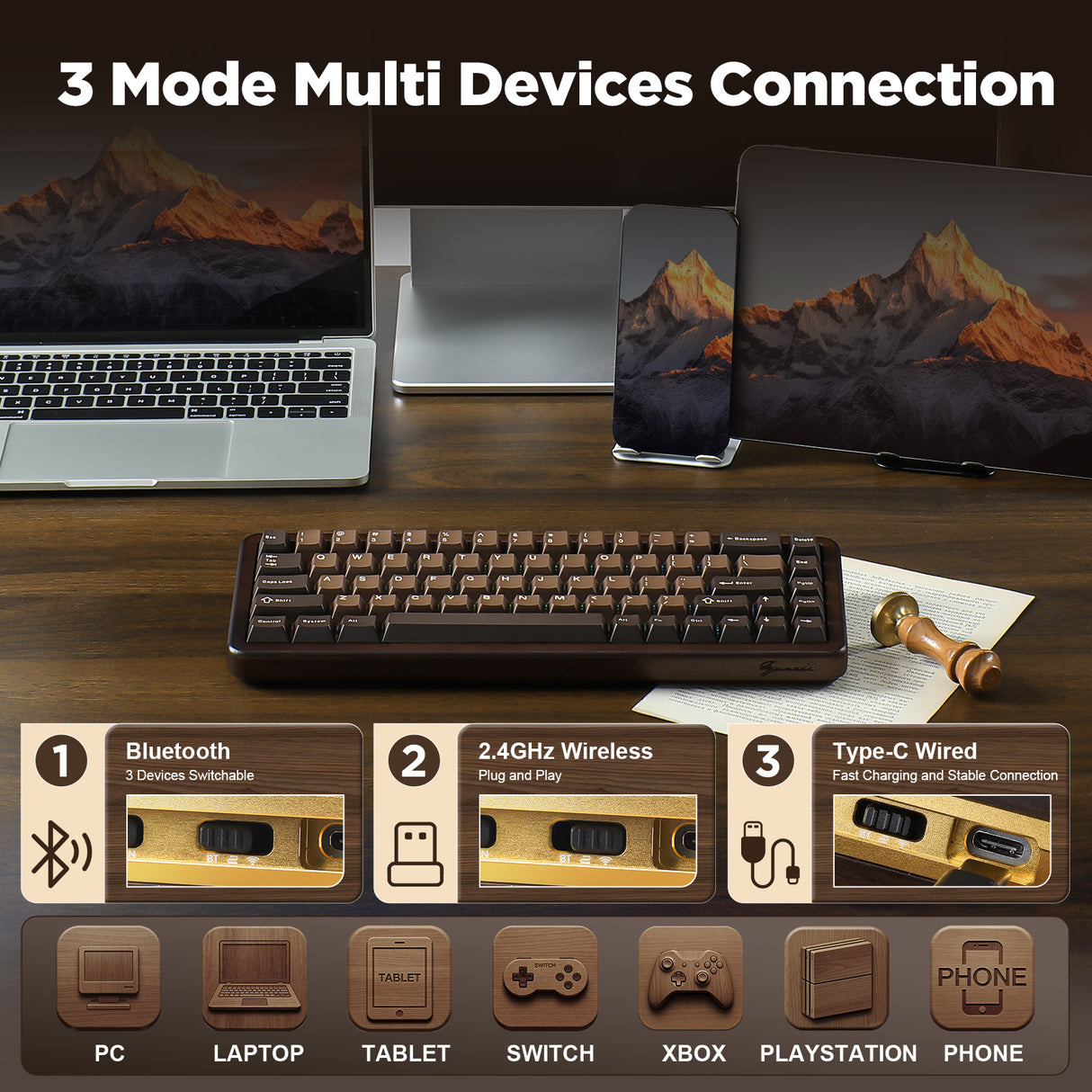 YUNZII WOOD68 Wireless Mechanical Keyboard