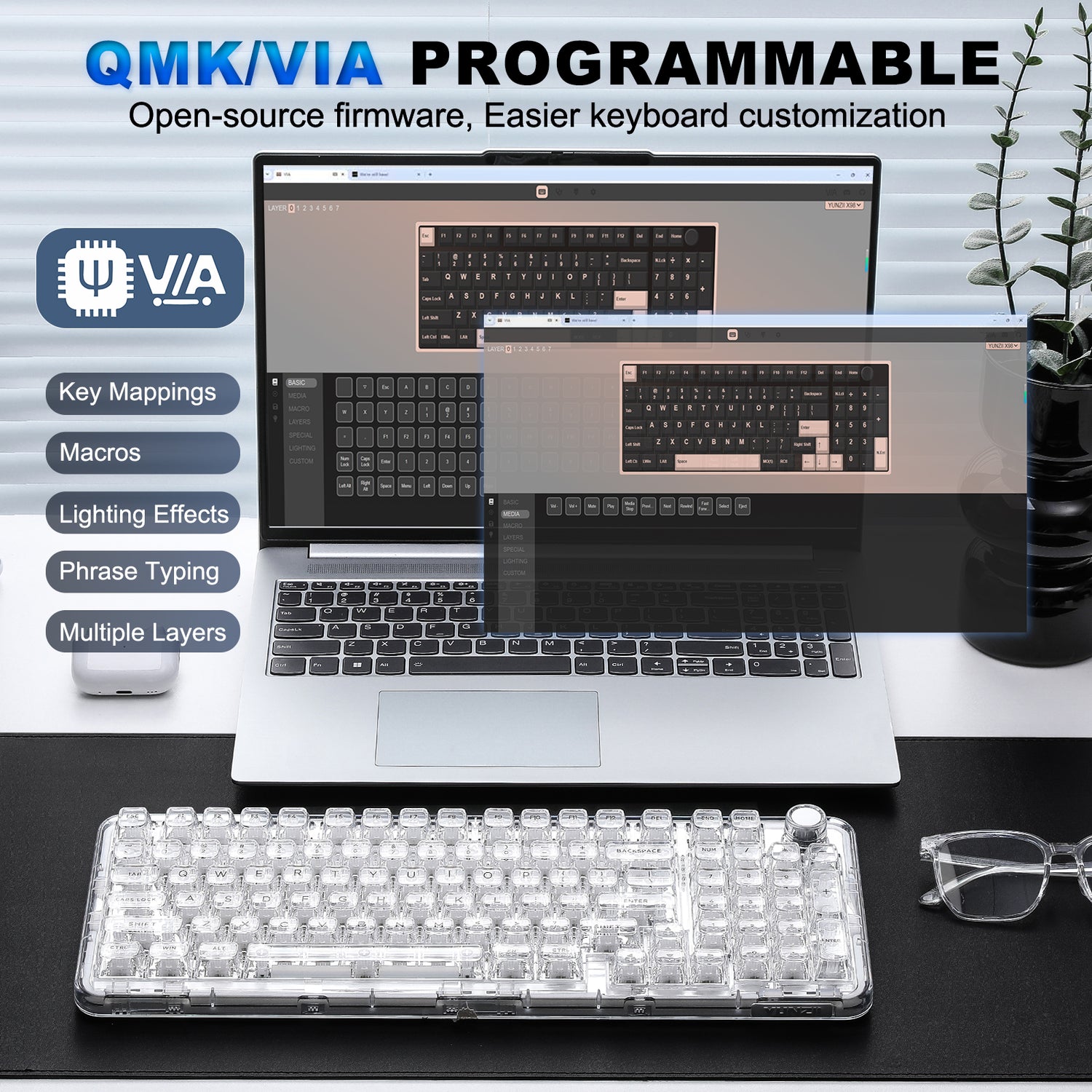 YUNZII X98 Transparent QMK/VIA Mechanical Keyboard