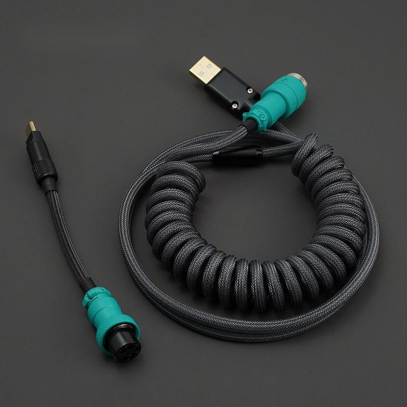 YUNZII Custom Coiled Aviator USB Cable-Black Blue 1.0