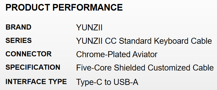 YUNZII CC Standard Custom Aviator USB Cable- Carbon Retro