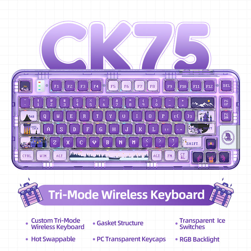 YUNZII x CoolKiller CK75 Wireless Transparent Gasket Mechanical Keyboard-Fairy Purple