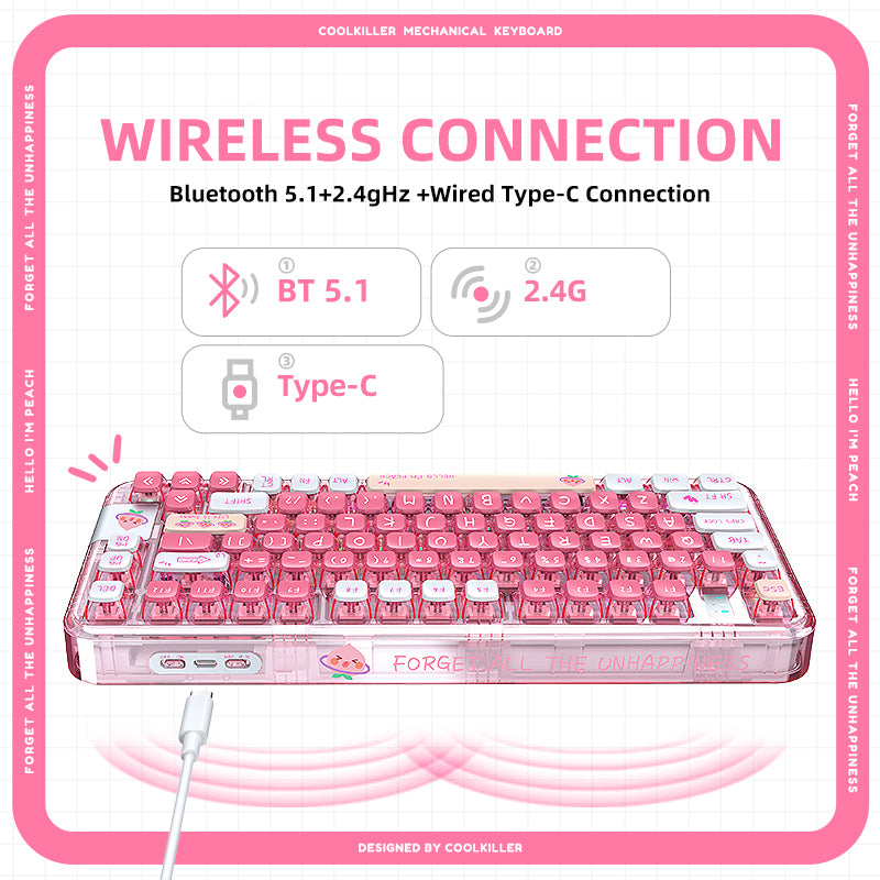 YUNZII x CoolKiller CK75 Wireless Transparent Gasket Mechanical Keyboard-Peach Pink