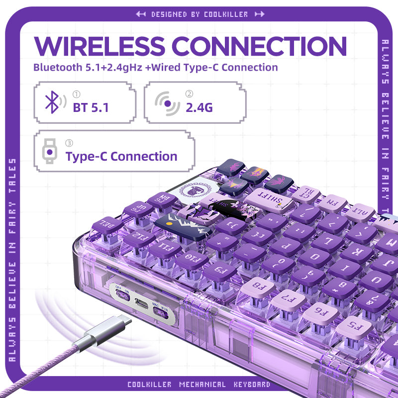 YUNZII x CoolKiller CK75 Wireless Transparent Gasket Mechanical Keyboard-Fairy Purple