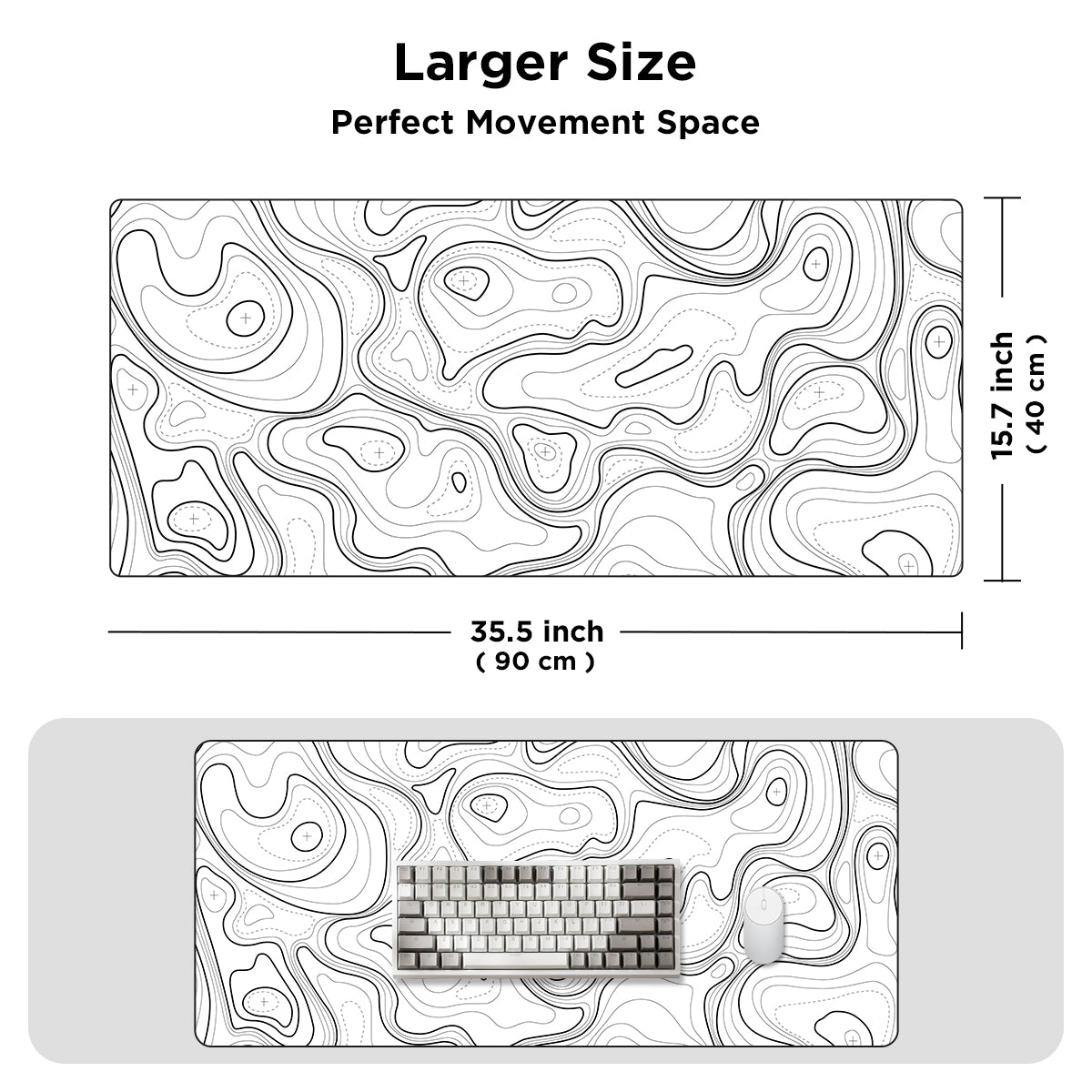 YUNZII Desk Pad Mouse Mat - White Topographic