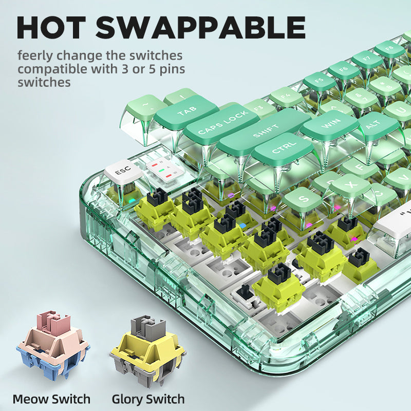 YUNZII x CoolKiller CK75 Wireless Transparent Gasket Mechanical Keyboard-Mint Green