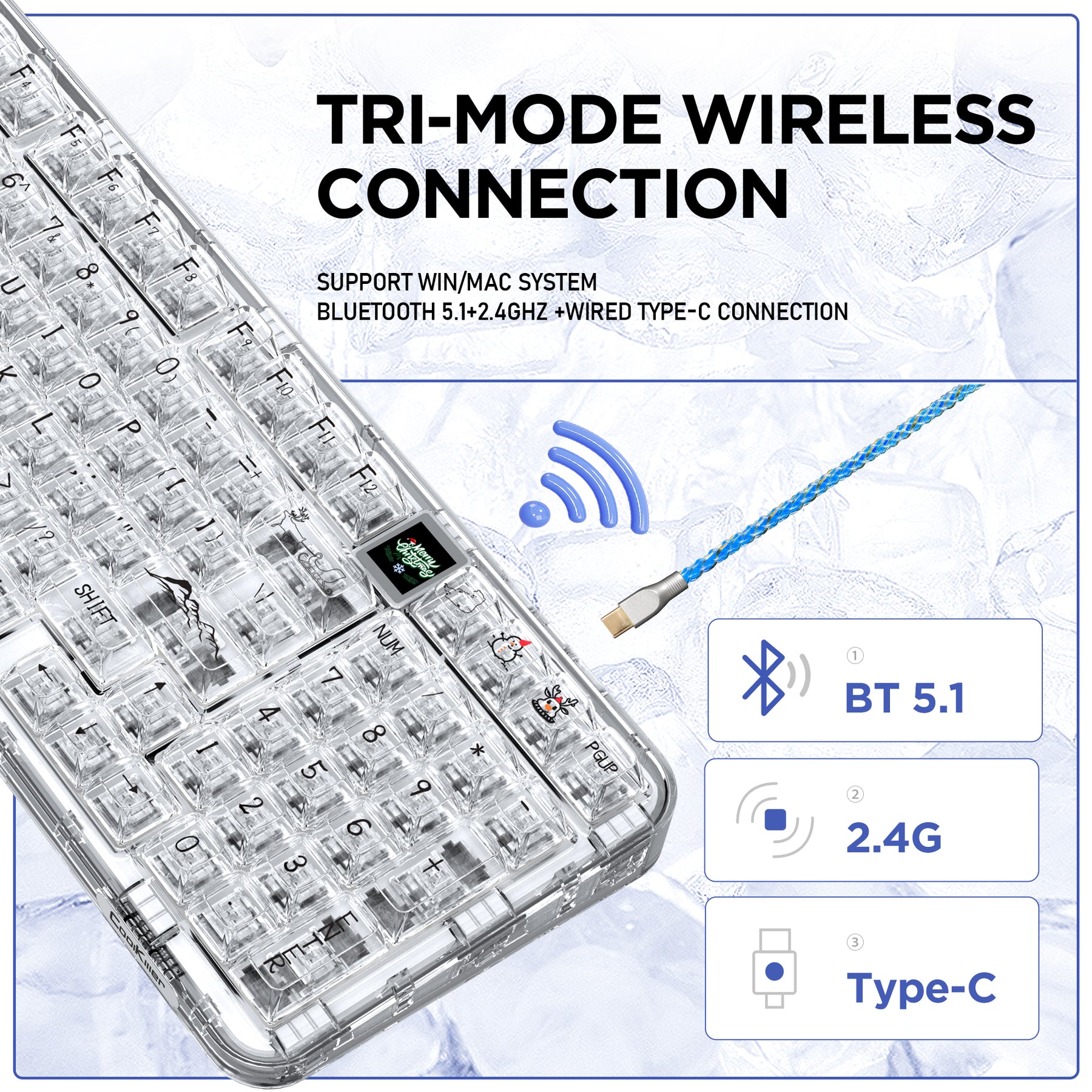 YUNZII Coolkiller CK98 Wireless Hot Swappable OLED Mechanical Keyboard-Polar Bear