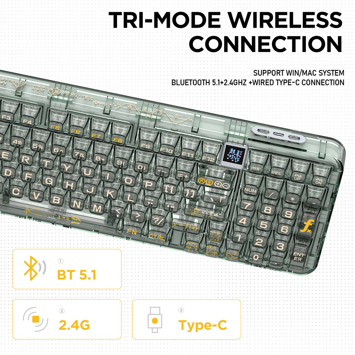 YUNZII CK98 Wireless Hot Swappable OLED Mechanical Keyboard-Math