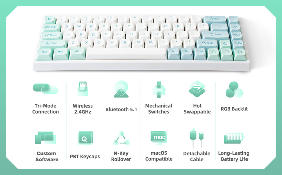 YUNZII YZ68 Mint Wireless Hot Swappable Mechanical Keyboard