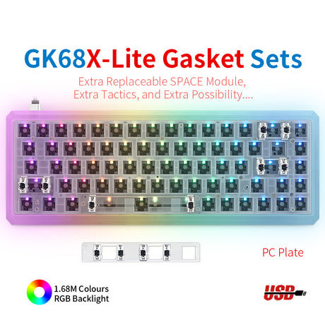 YUNZII GK61 CNC Lite-Gasket Keyboard Kit With Translucent PC Keyboard Case