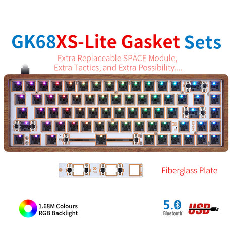 YUNZII SKYLOONG GK61 / GK68 Lite-Gasket Keyboard Kit With Wooden Keyboard Case