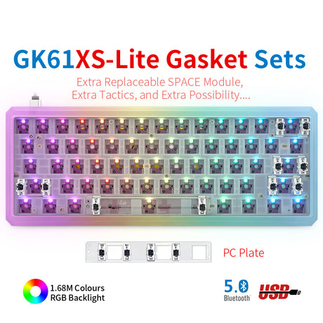 YUNZII GK61 CNC Lite-Gasket Keyboard Kit With Translucent PC Keyboard Case