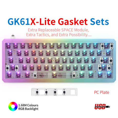 YUNZII GK68 CNC Lite-Gasket Keyboard Kit With Translucent PC Keyboard Case