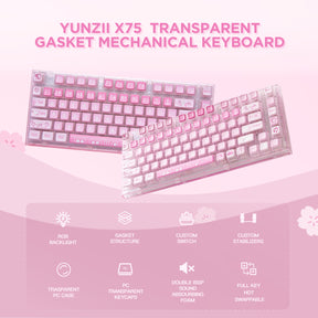 YUNZII X75/X75 PRO Pink 82 Keys Hot Swappable Gasket Transparent Mechanical Keyboard