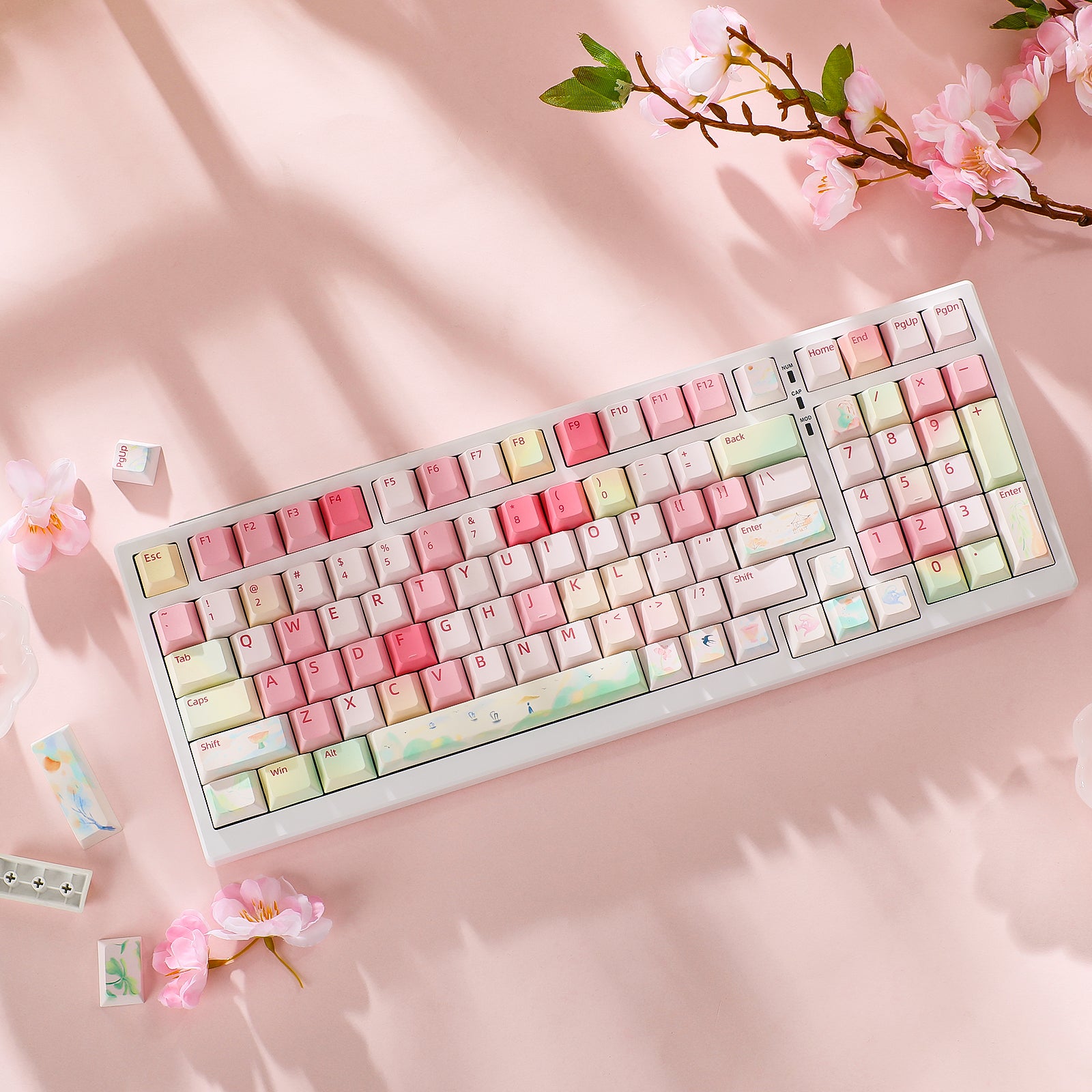 【サイズ:チェリープロファイル_スタイル:春のお茶】YUNZII 春のお茶 キー pbt keycap set dye sub keycaps cherry profile custom