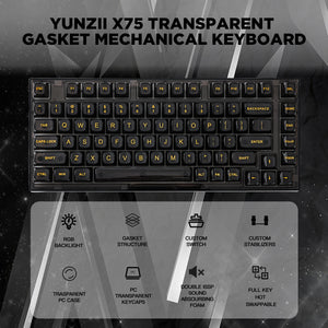 YUNZII X75 82 Keys Wired Hot Swappable Gasket Transparent Mechanical Keyboard