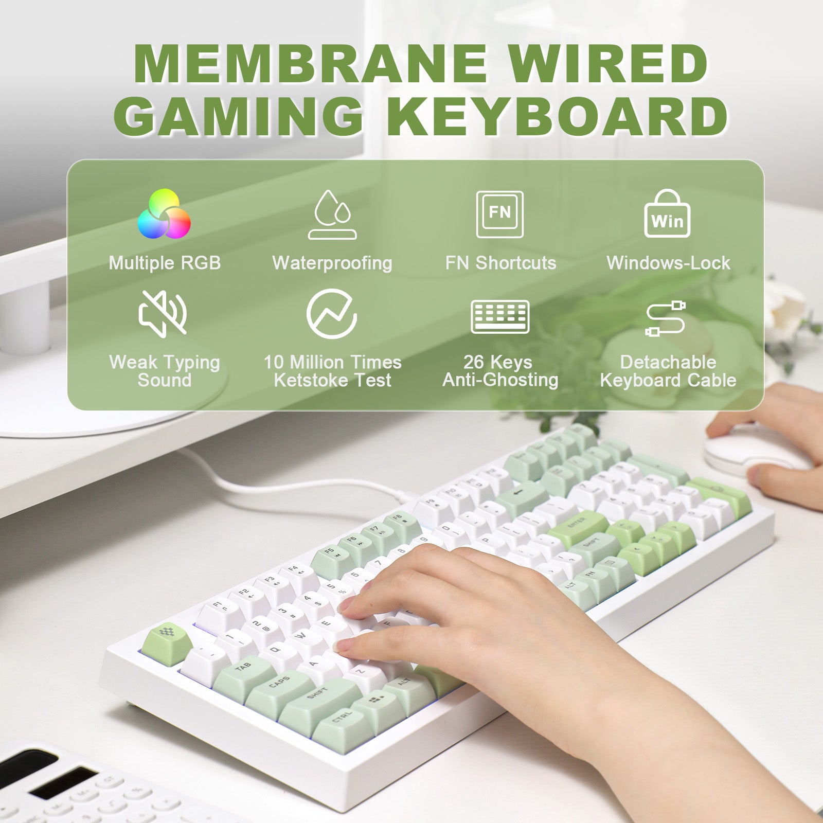 YUNZII D98 White Wired RGB Membrane Keyboard keyboard image