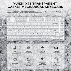 YUNZII X75 PRO 82 Key Wireless Hot Swappable Gasket Transparent Mechanical Keyboard