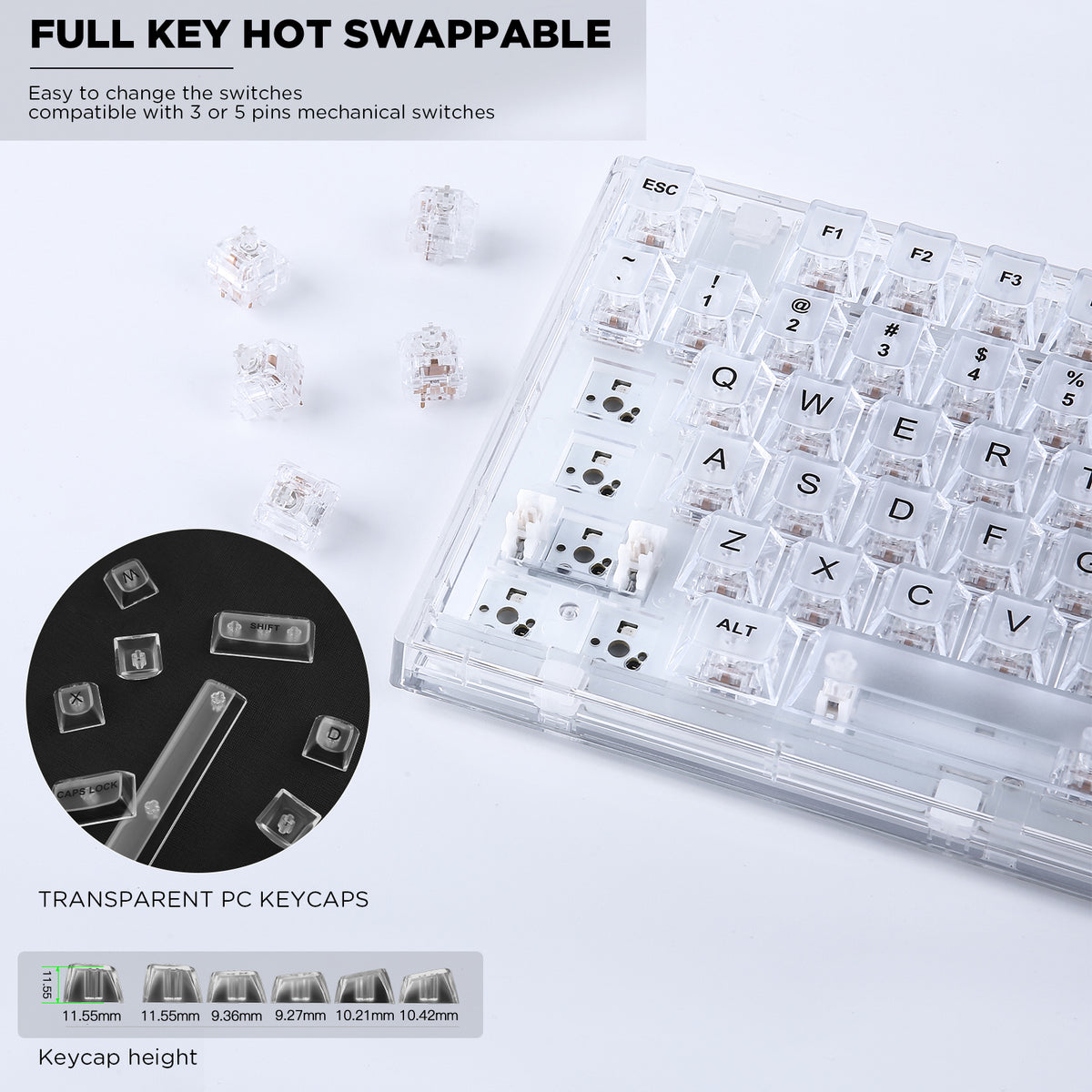 YUNZII X75 82 Keys Wired Hot Swappable Gasket Transparent Mechanical Keyboard