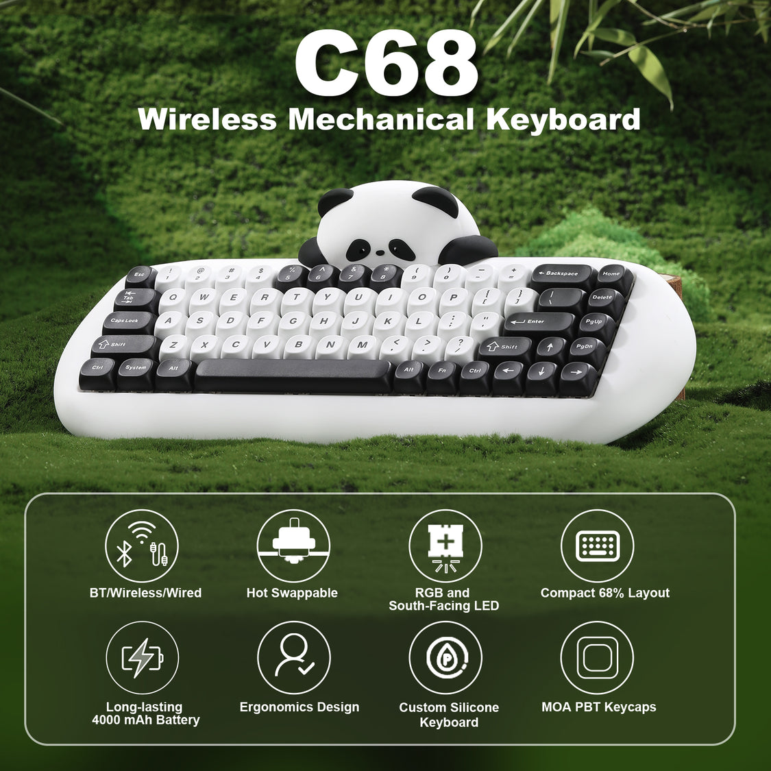 Panda Keyboard Olua YUNZII C68 Panda Wireless Hi-Fi Mechanical Keyboard – YUNZII KEYBOARD