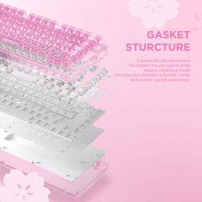 YUNZII X75/X75 PRO Pink 82 Keys Hot Swappable Gasket Transparent Mechanical Keyboard