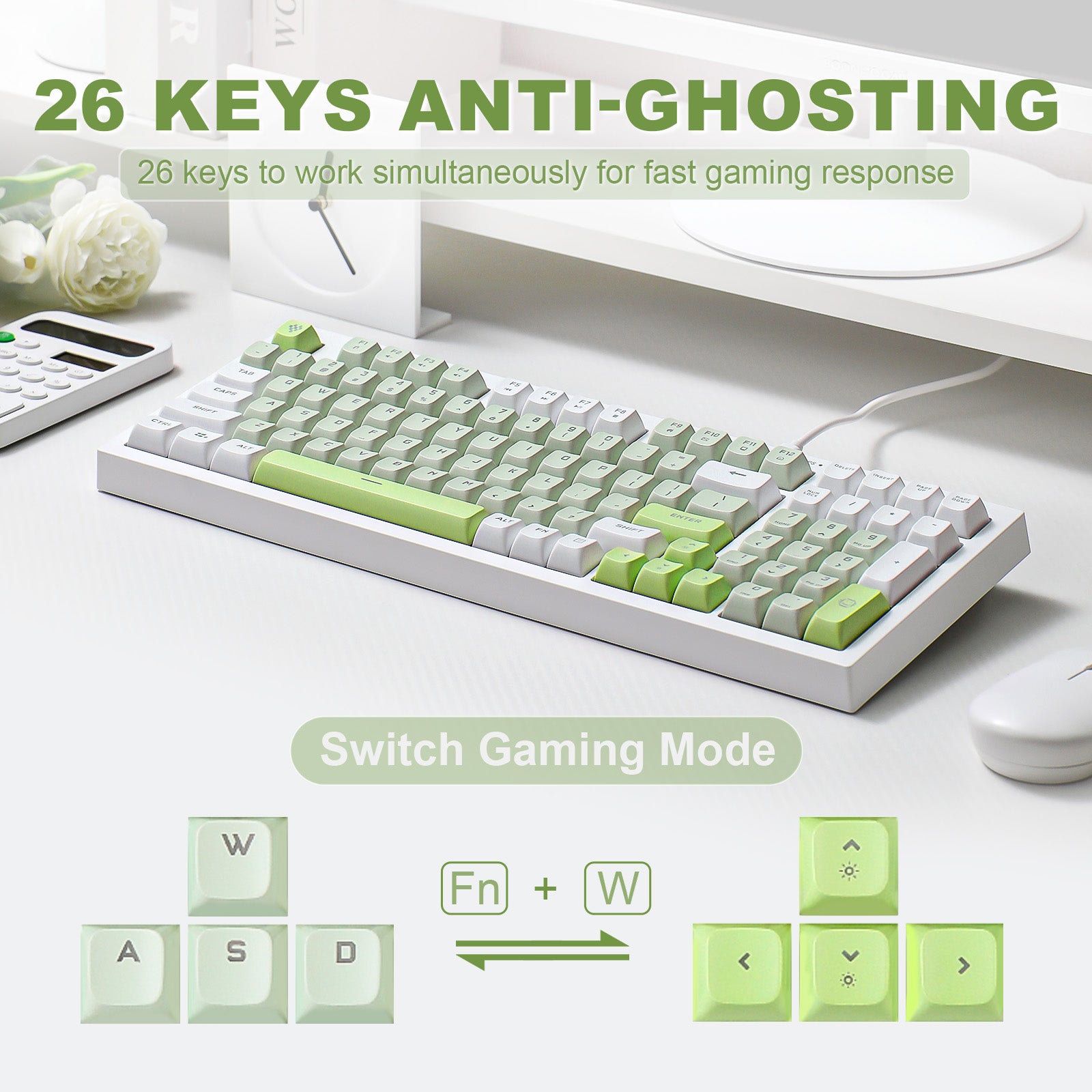 YUNZII D98 White Wired RGB Membrane Keyboard keyboard image