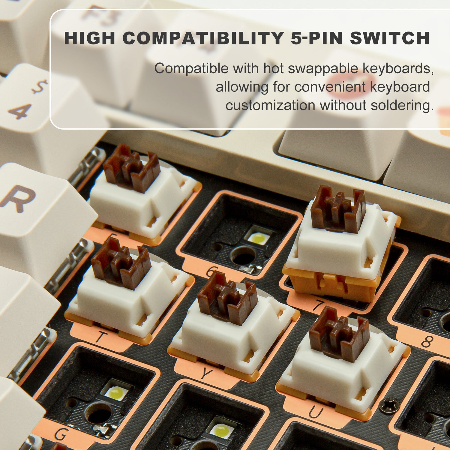 YUNZII Caramel Coffee 5-Pin Mute Silent Linear Mechanical Keyboard