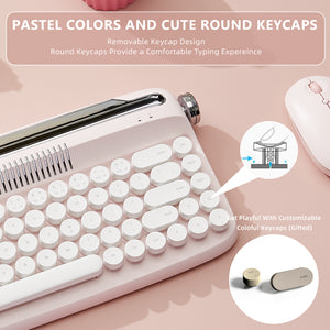 YUNZII ACTTO B307 Baby Pink Upgraded Rechargeable Wireless Retro Typewriter Keyboard