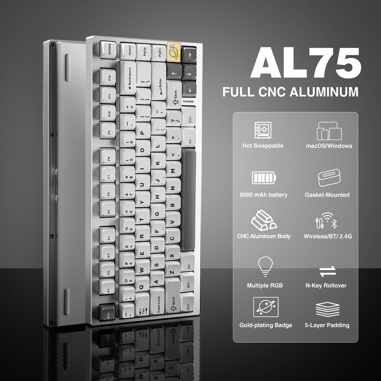 YUNZII AL75 CNC Aluminum Wireless Mechanical Keyboard