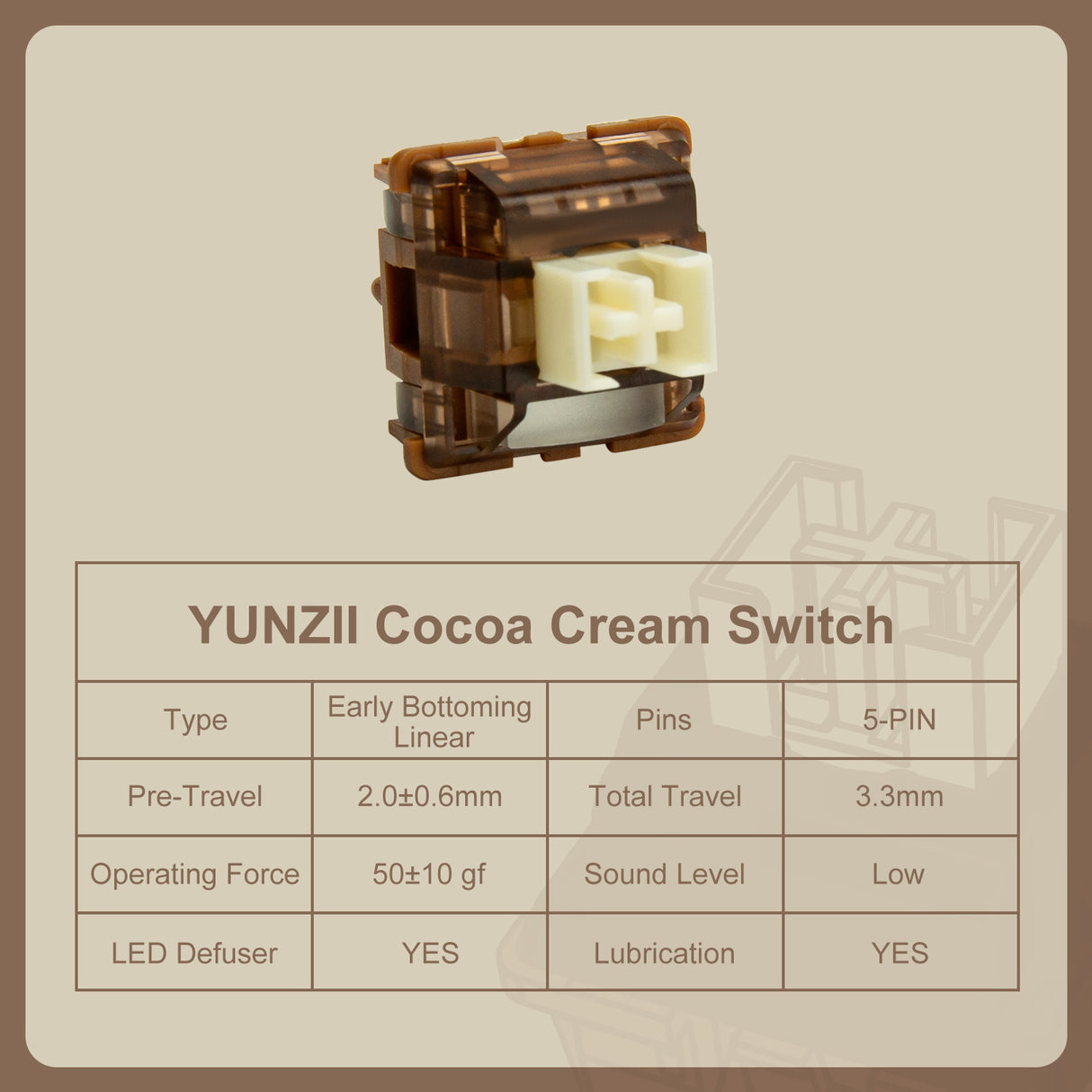 YUNZII Cocoa Cream 5-Pin Early Bottoming Mechanical Keyboard Linear Switch