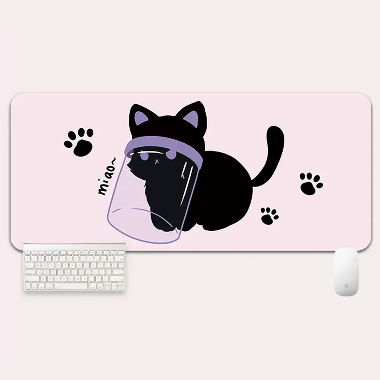 YUZNII Oversized Cartoon Kitten Mouse Mat Desk Pad