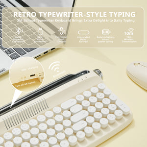 YUNZII ACTTO B309 Ivory Butter Upgraded Rechargeable Wireless Retro Typewriter Keyboard