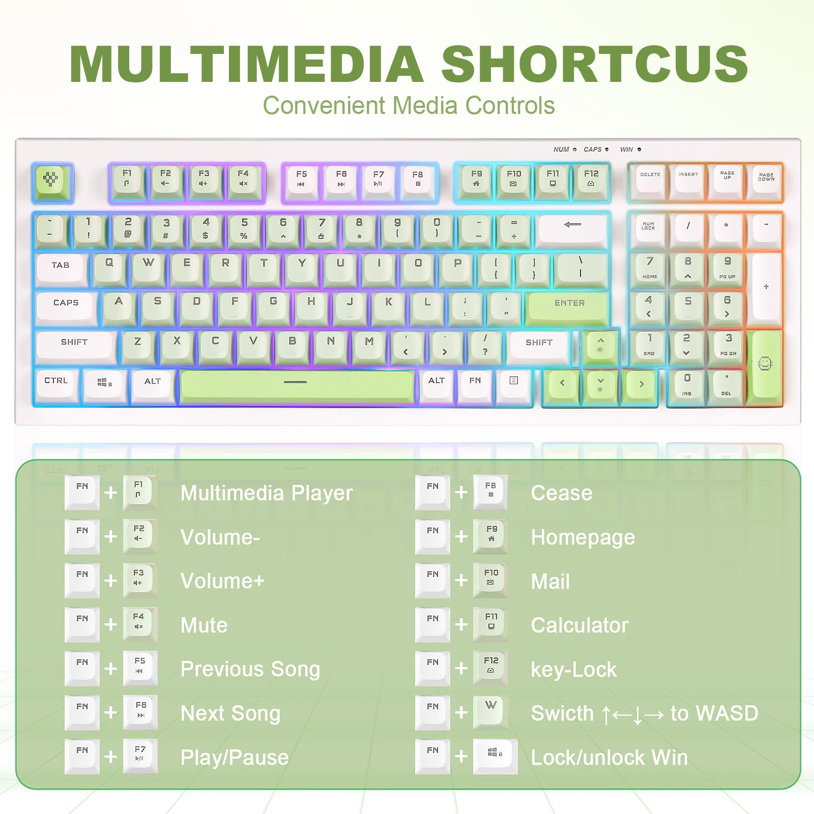 YUNZII D98 White Wired RGB Membrane Keyboard keyboard image