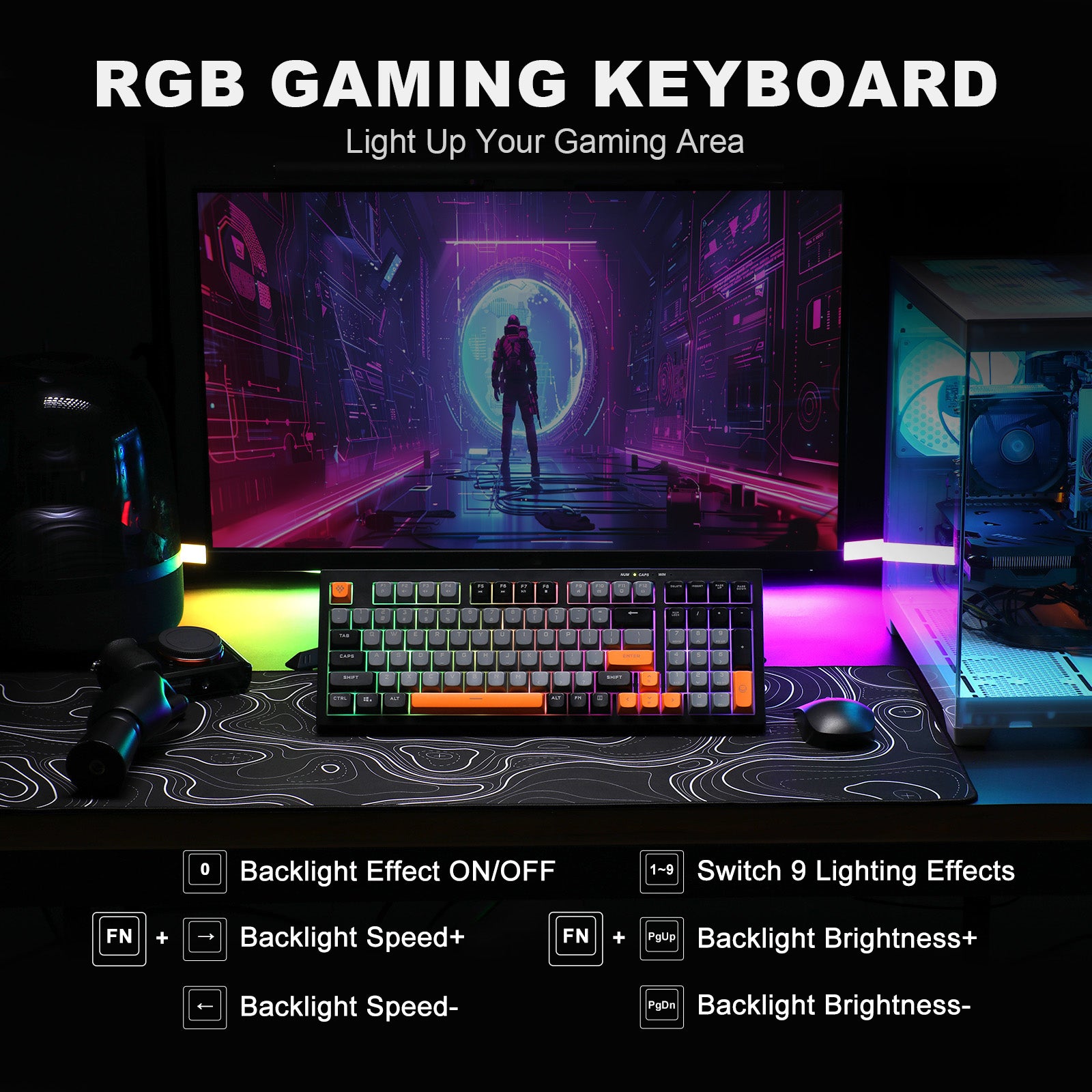 YUNZII D98 Black Wired RGB Membrane Keyboard keyboard image