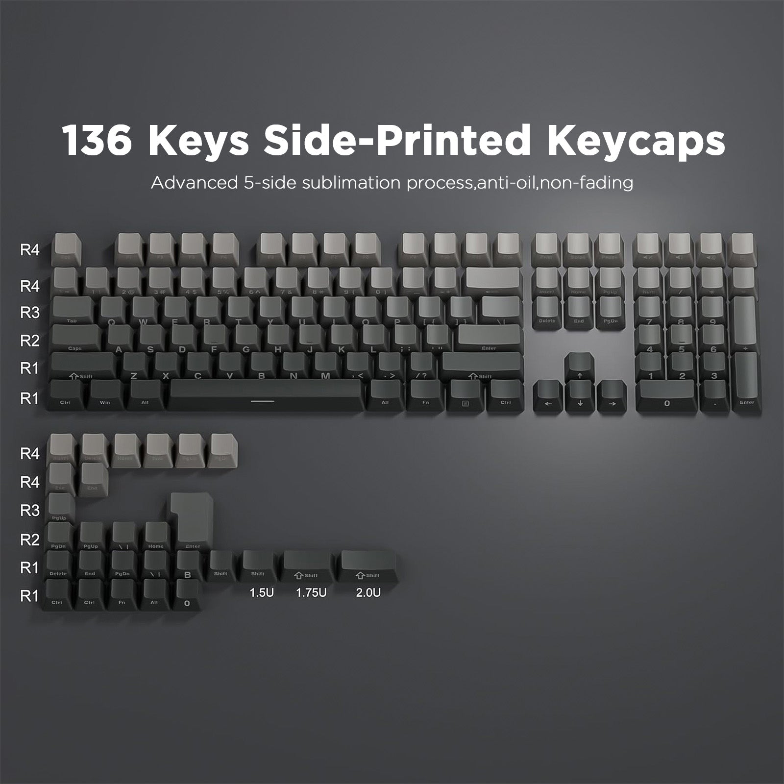 YUNZII Gradient Black Grey Cherry Profile Keycap Set - Thumbnail 5