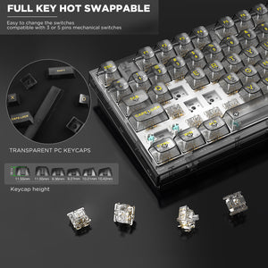 YUNZII X75 82 Keys Wired Hot Swappable Gasket Transparent Mechanical Keyboard