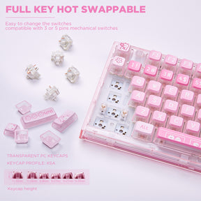 YUNZII X75/X75 PRO Pink 82 Keys Hot Swappable Gasket Transparent Mechanical Keyboard