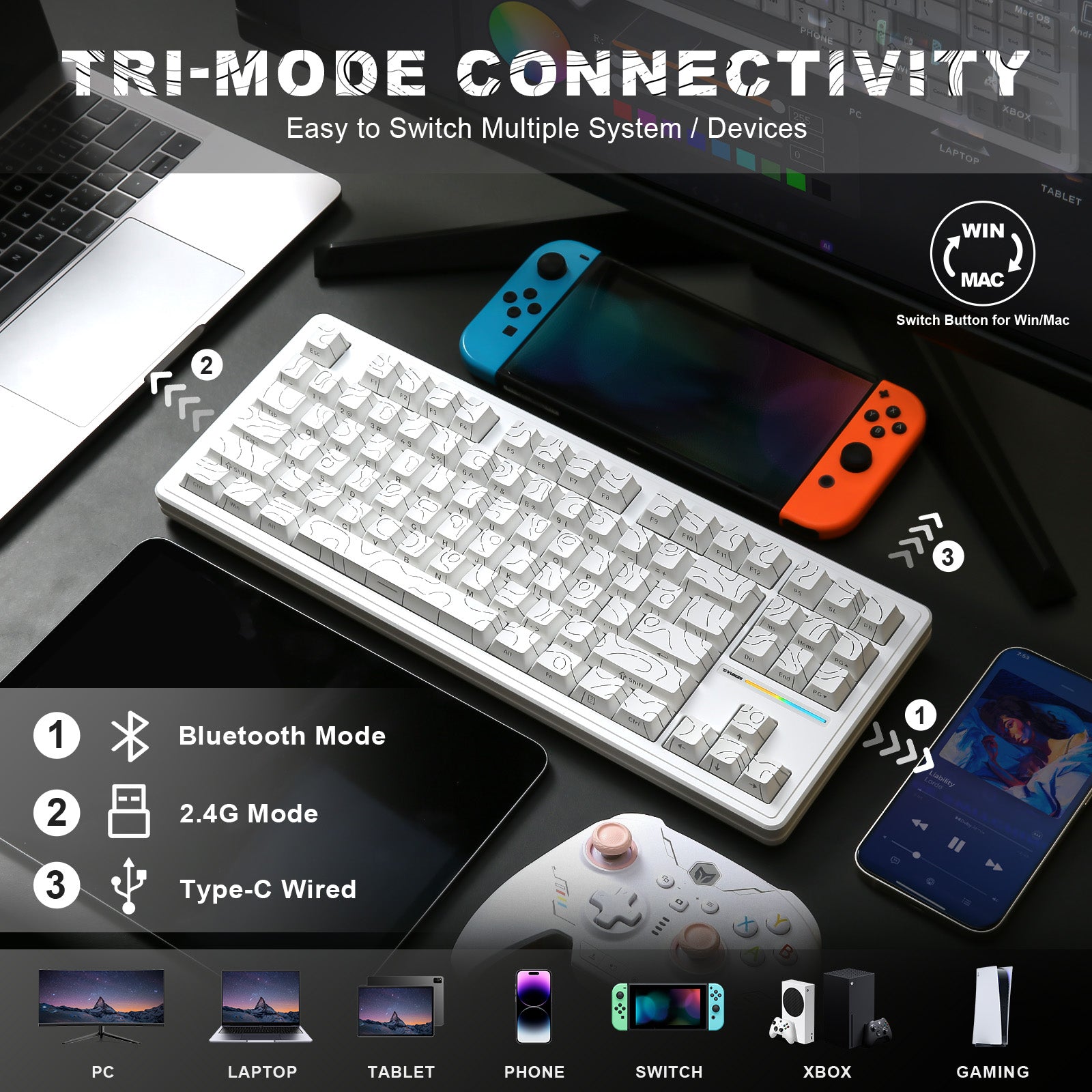 YUNZII YZ87 White Line Mechanical Gaming Keyboard – YUNZII KEYBOARD