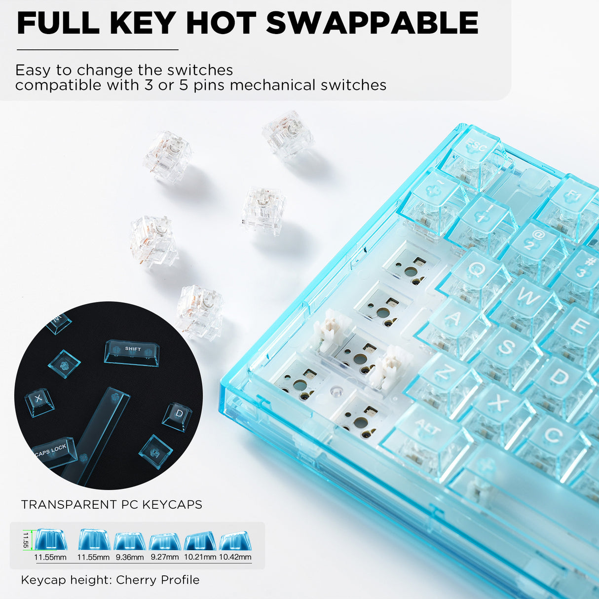 YUNZII X75 PRO 82 Key Wireless Hot Swappable Gasket Transparent Mechanical Keyboard