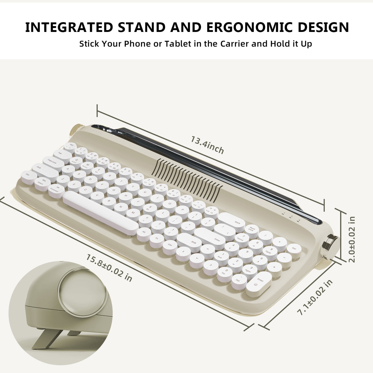 YUNZII ACTTO B309 Sand Beige Upgraded Rechargeable Wireless Retro Typewriter Keyboard
