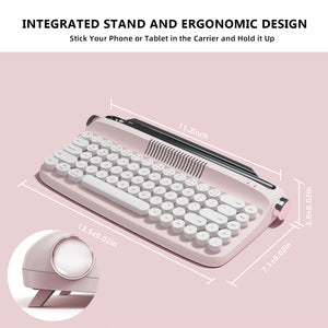 YUNZII ACTTO B307 Baby Pink Upgraded Rechargeable Wireless Retro Typewriter Keyboard