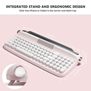 YUNZII ACTTO B309 Baby Pink Upgraded Rechargeable Wireless Retro Typewriter Keyboard