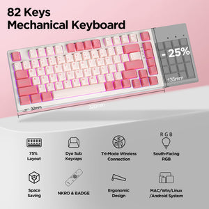 YUNZII YZ75 Pro Pink Wireless Mechanical Keyboard