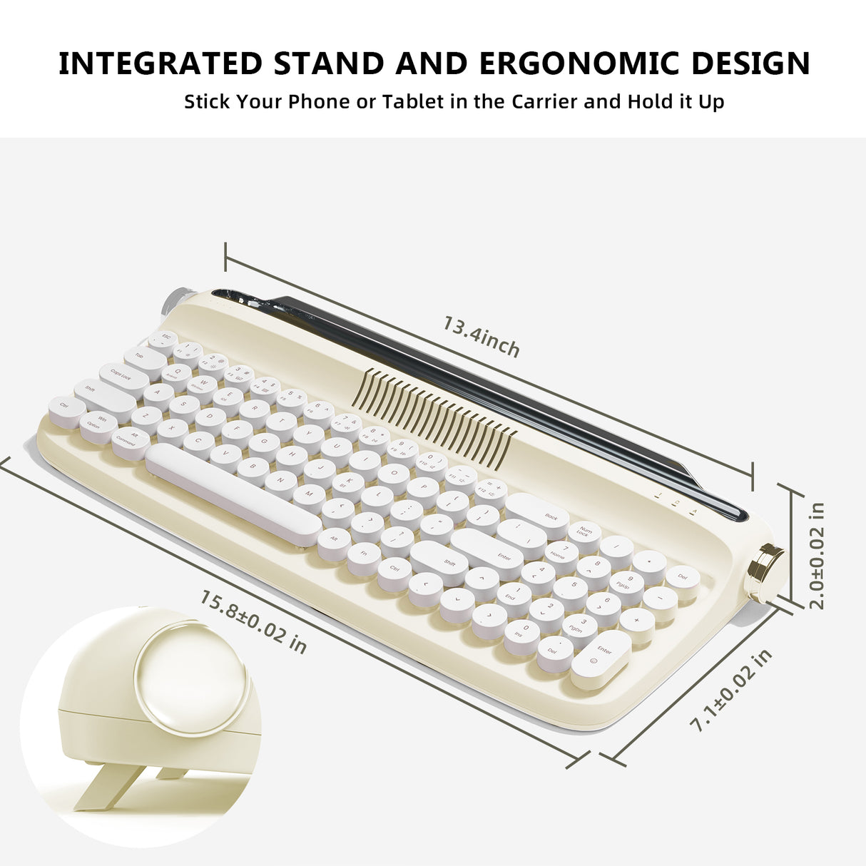 YUNZII ACTTO B309 Ivory Butter Upgraded Rechargeable Wireless Retro Typewriter Keyboard