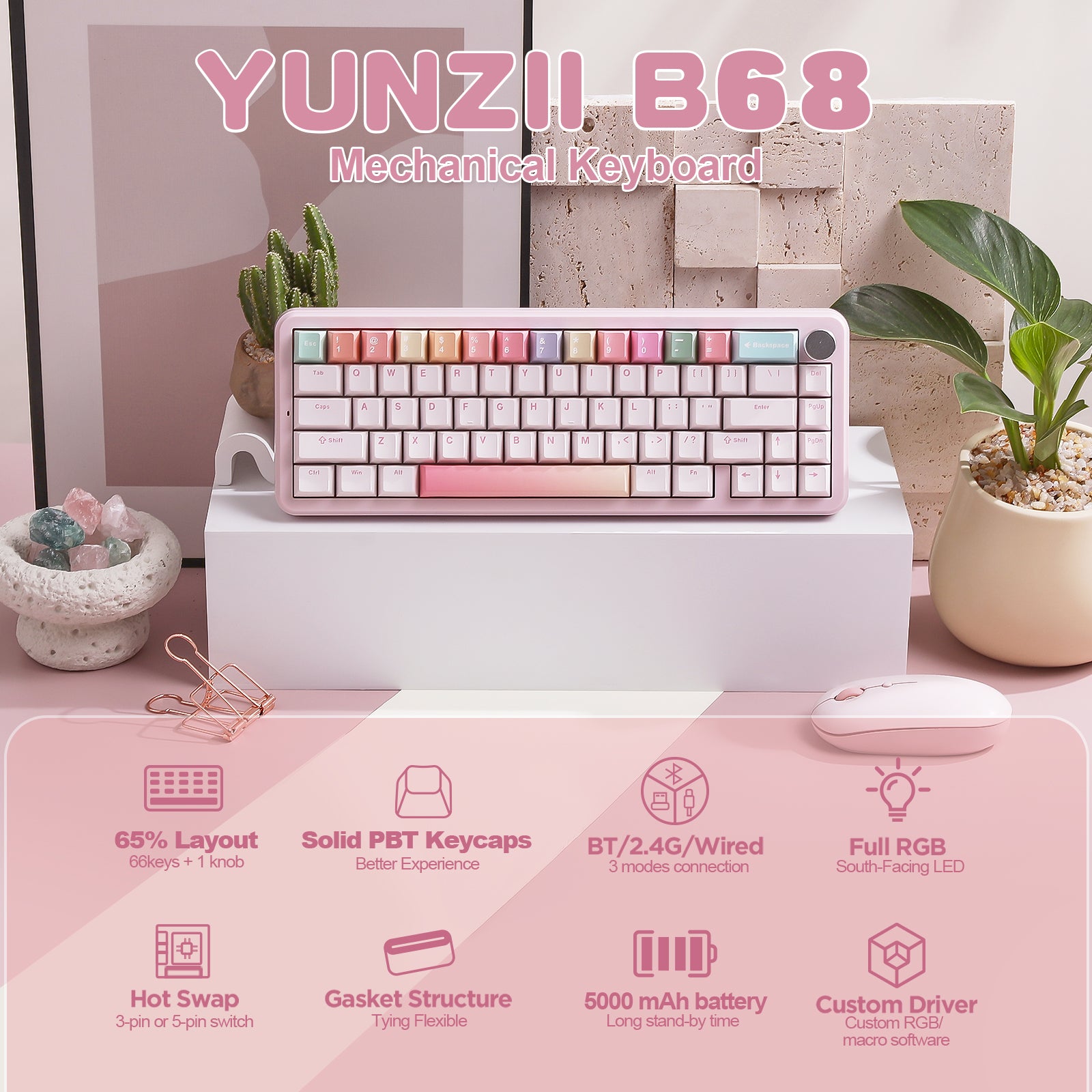 YUNZII B68 Wireless Mechanical Keyboard – YUNZII KEYBOARD YUNZII B68 Wireless Mechanical Keyboard – YUNZII KEYBOARD
