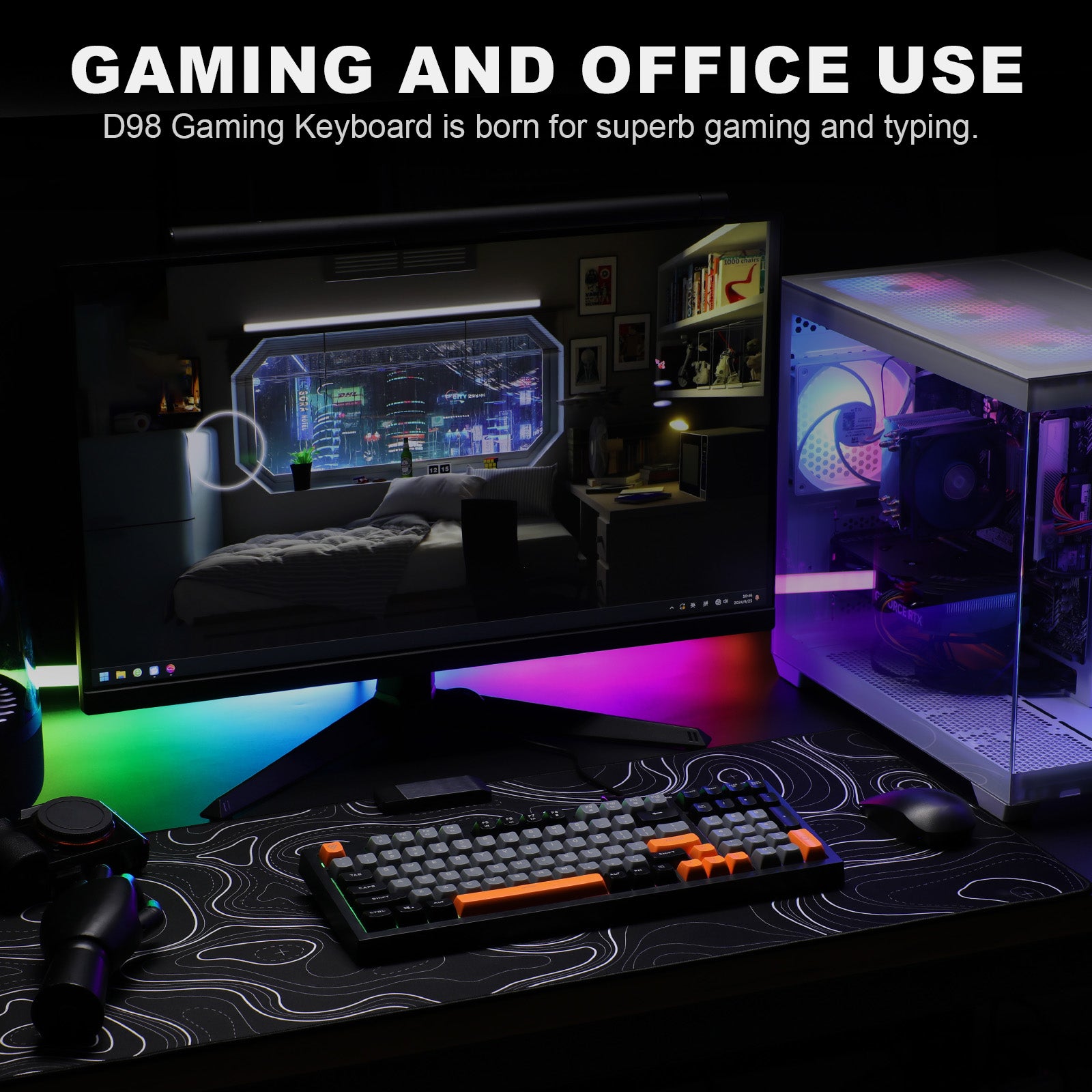 YUNZII D98 Black Wired RGB Membrane Keyboard keyboard image