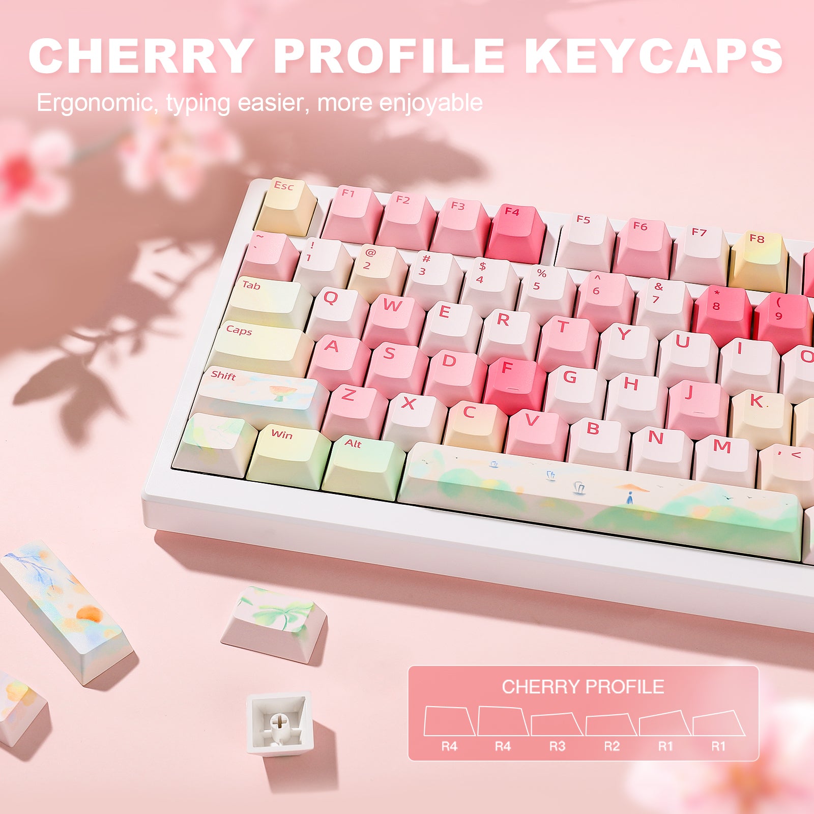 【サイズ:チェリープロファイル_スタイル:春のお茶】YUNZII 春のお茶 キー pbt keycap set dye sub keycaps cherry profile custom