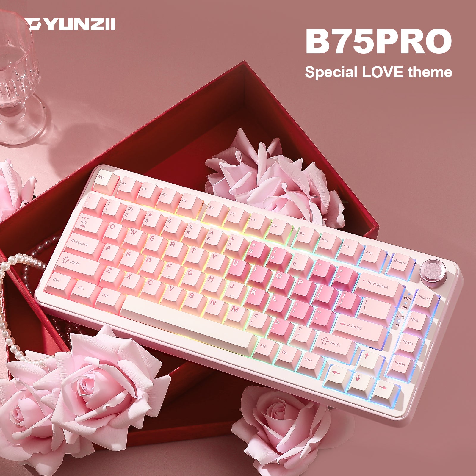 Amazon.com: YUNZII X71 Wireless Hot Swappable Transparent Mechanical  Keyboard with Clear Keycaps, 68% Layout, BT5.0/2.4G/USB-C Gasket Mount  Wireless 