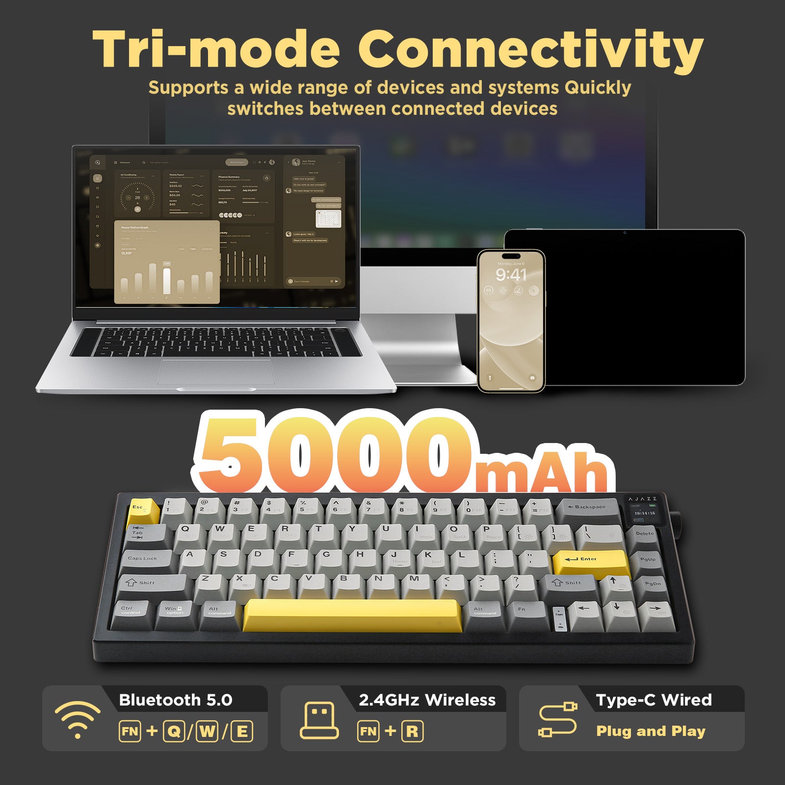 Ajazz AK650 Wireless Mechanical Keyboard keyboard image