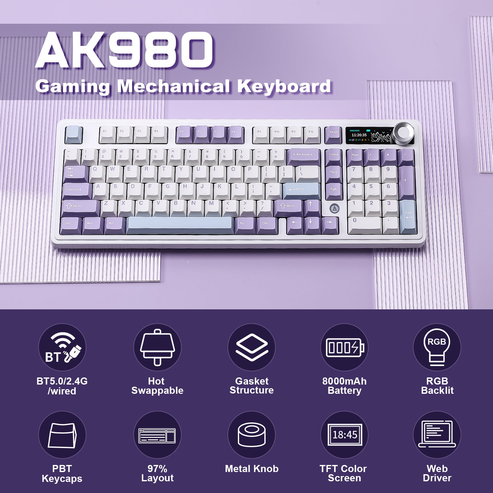 Ajazz AK980 Full Size Wireless Mechanical Keyboard keyboard image